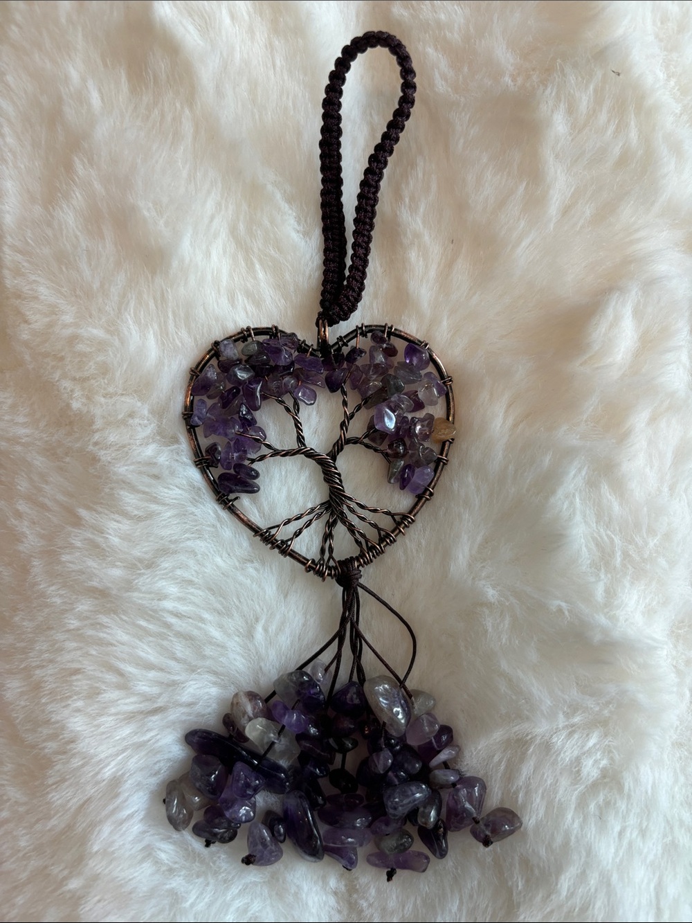 Purple Amethyst Heart Tree of Life Gemstone Hanging Decor NEW Dreamcatcher